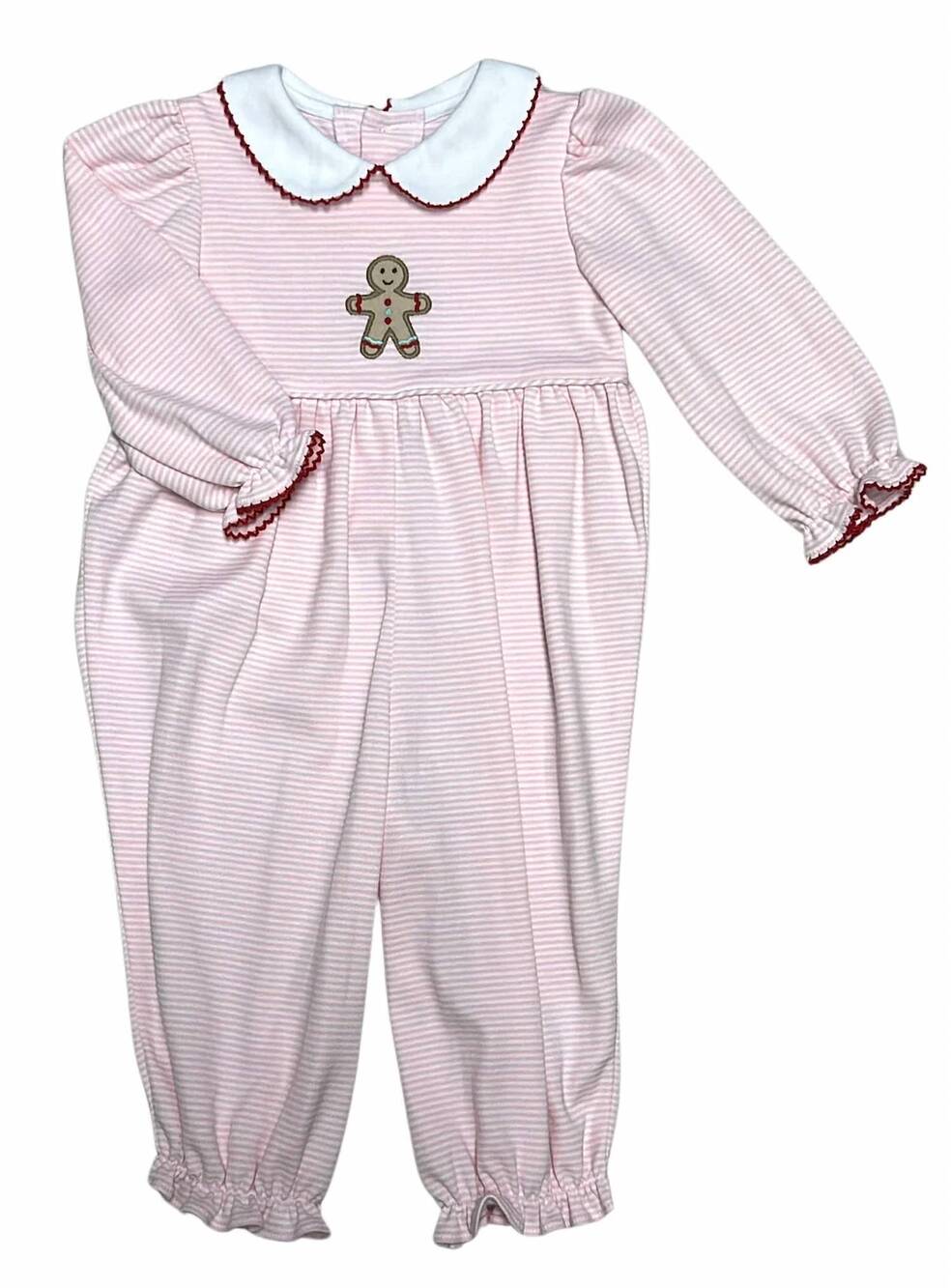 NEW MARCO & LIZZY kid's gingerbread applique long romper in light pink